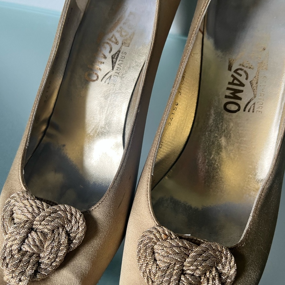 Salvatore Ferragamo Gold Heels with Intricate Design - Picture 7 of 12